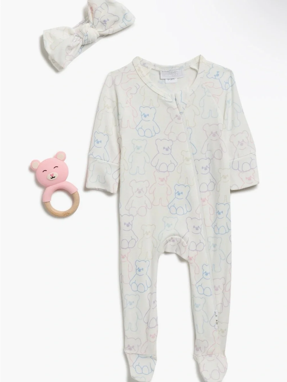 Toby bear footie, headband and rattle set- Baby size 3-6 months. New